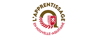 Apprentissage Nouvelle-Aquitaine : Logo et Formation Logo L'apprentissage en Nouvelle-Aquitaine avec un blason rouge au lion blanc et un A stylisé vert olive.