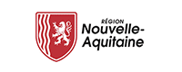 Logo Région Nouvelle-Aquitaine : Blason au Lion Rouge Logo Région Nouvelle-Aquitaine avec blason rouge, lion blanc rampant et vagues stylisées.