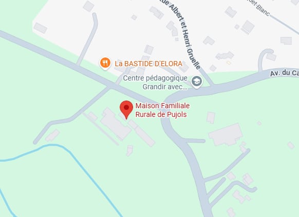 Maison Familiale Rurale de Pujols : Plan et Accès Plan de Pujols : Maison Familiale Rurale, La BASTIDE D'ELORA et le Centre pédagogique Grandir avec.